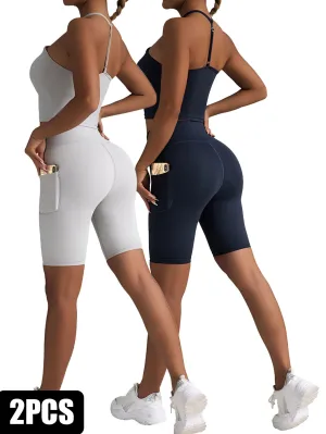 2-Pack High Waist Biker Shorts for Women – Workout & Yoga Shorts with Pockets, Soft Running Summer Pants