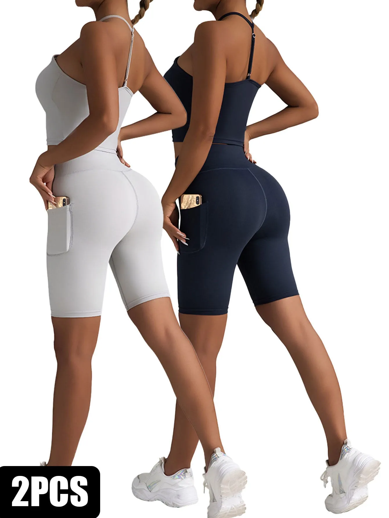 2-Pack High Waist Biker Shorts for Women – Workout & Yoga Shorts with Pockets, Soft Running Summer Pants