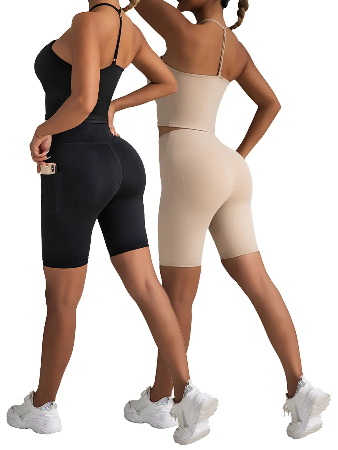 2-Pack High Waist Biker Shorts for Women – Workout & Yoga Shorts with Pockets, Soft Running Summer Pants
