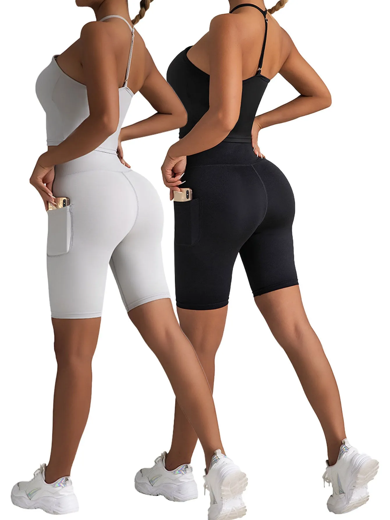 2-Pack High Waist Biker Shorts for Women – Workout & Yoga Shorts with Pockets, Soft Running Summer Pants