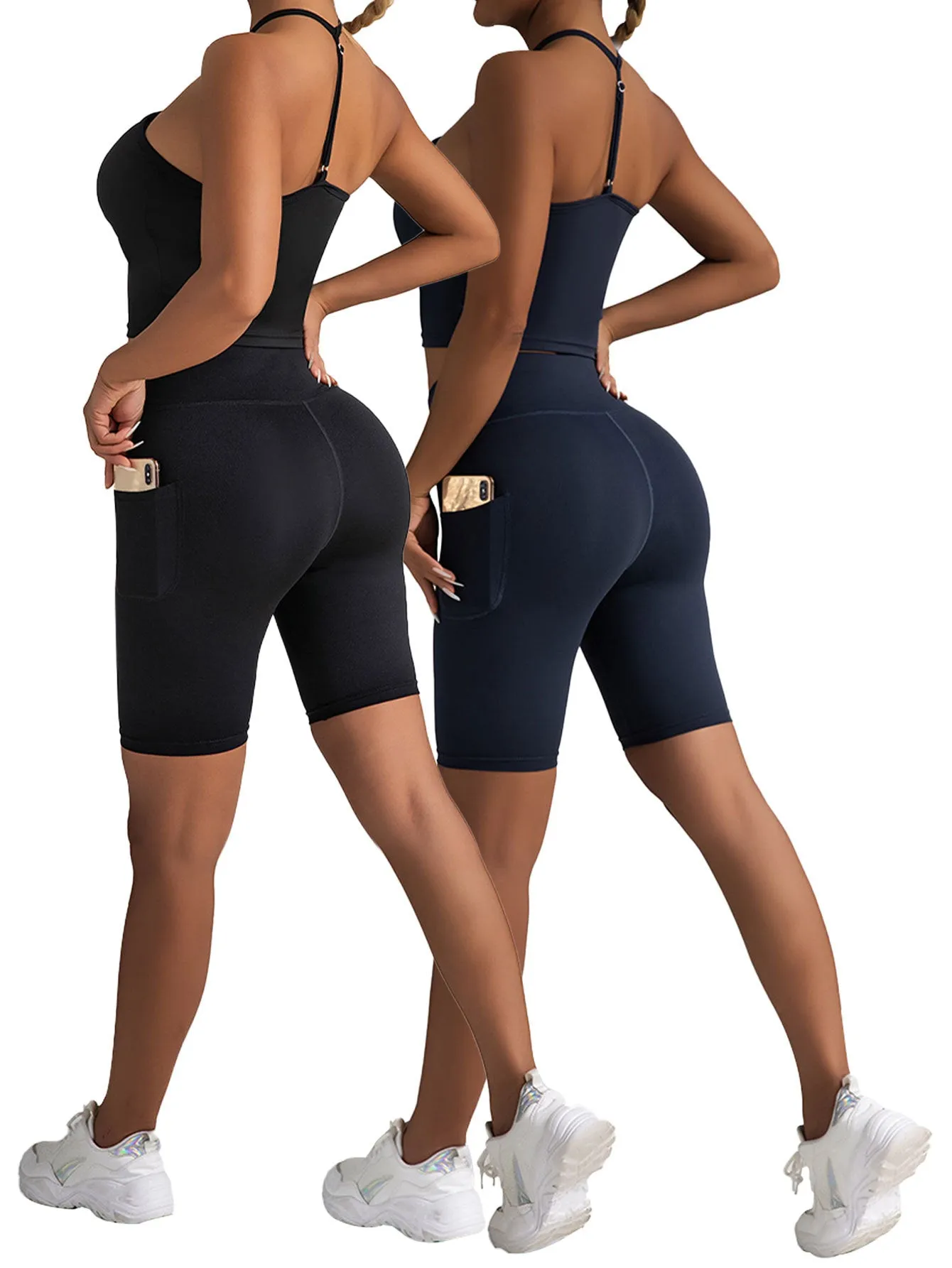 2-Pack High Waist Biker Shorts for Women – Workout & Yoga Shorts with Pockets, Soft Running Summer Pants