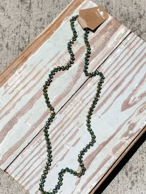 36" Bead Necklace || Teal   Lime Iridescent Mix