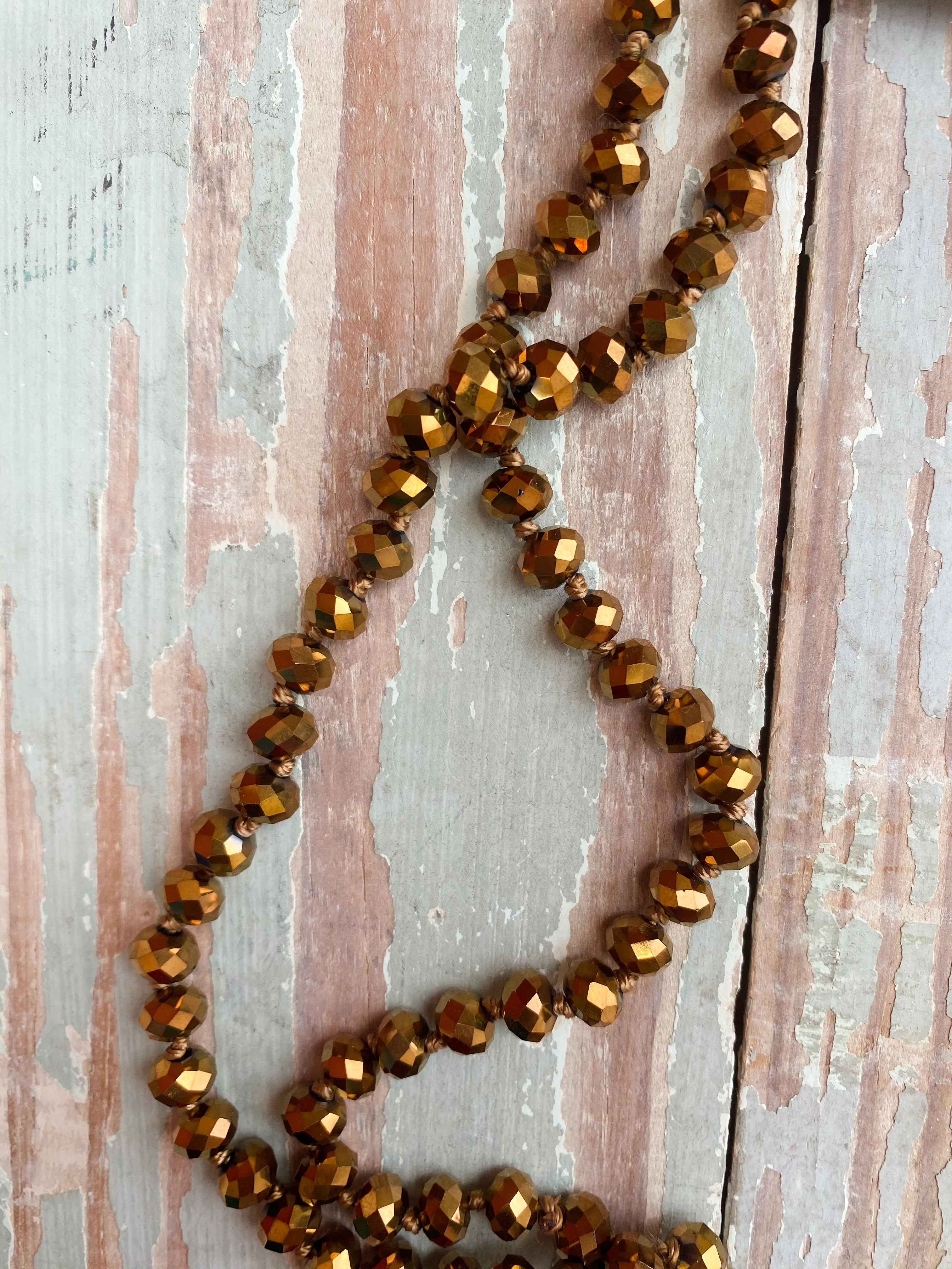 60" Bead Necklace || Bronze Gold