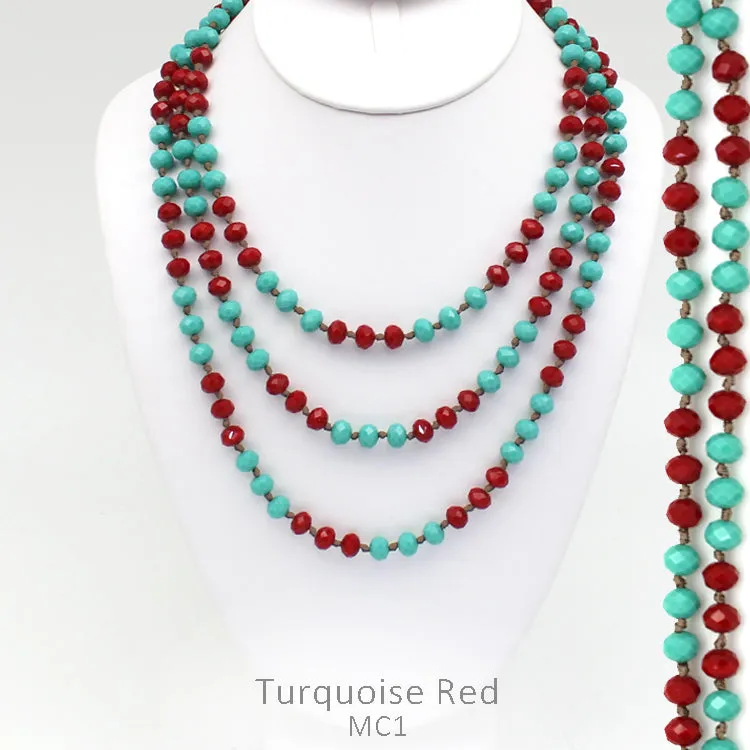 60" Bead Necklace || Turquoise Red