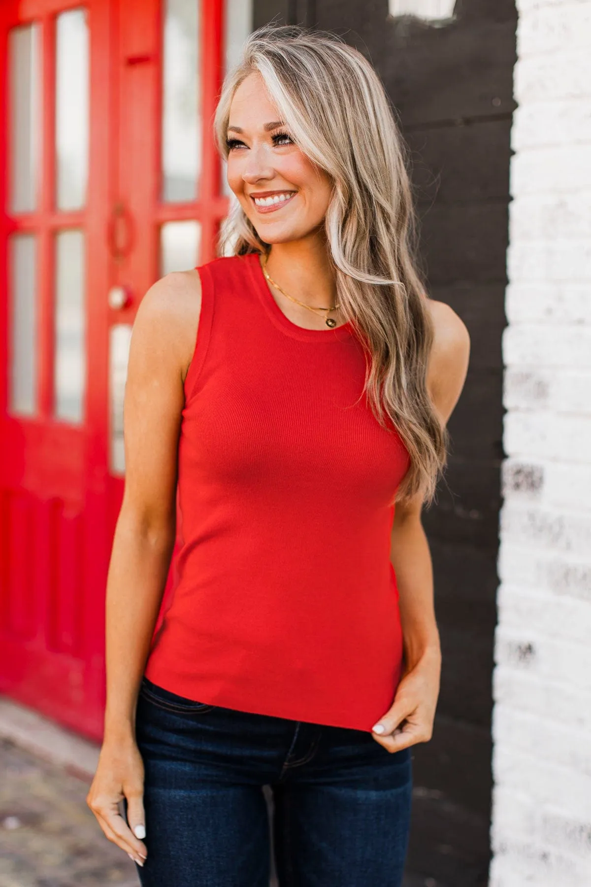 A Perfect Day Ribbed Knit Tank Top- Tomato