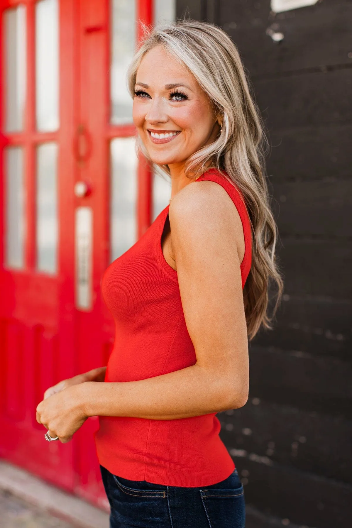 A Perfect Day Ribbed Knit Tank Top- Tomato