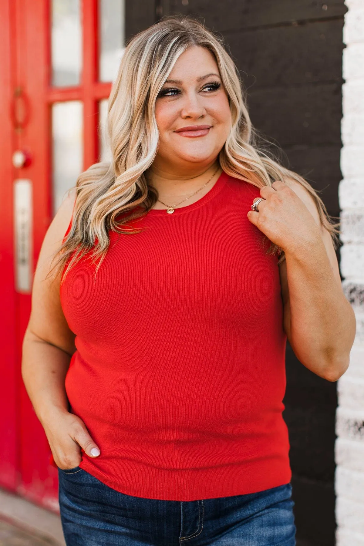 A Perfect Day Ribbed Knit Tank Top- Tomato