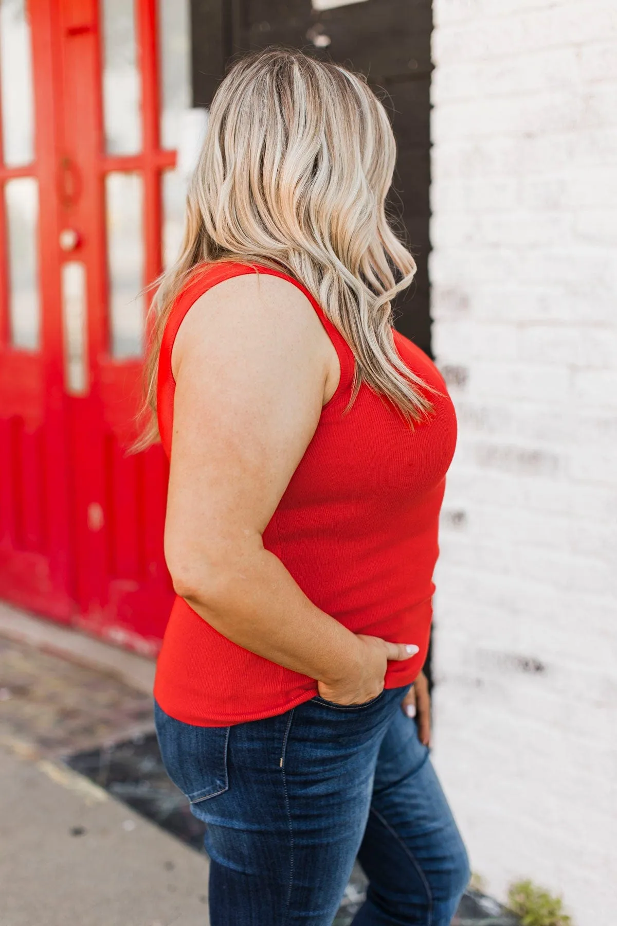 A Perfect Day Ribbed Knit Tank Top- Tomato
