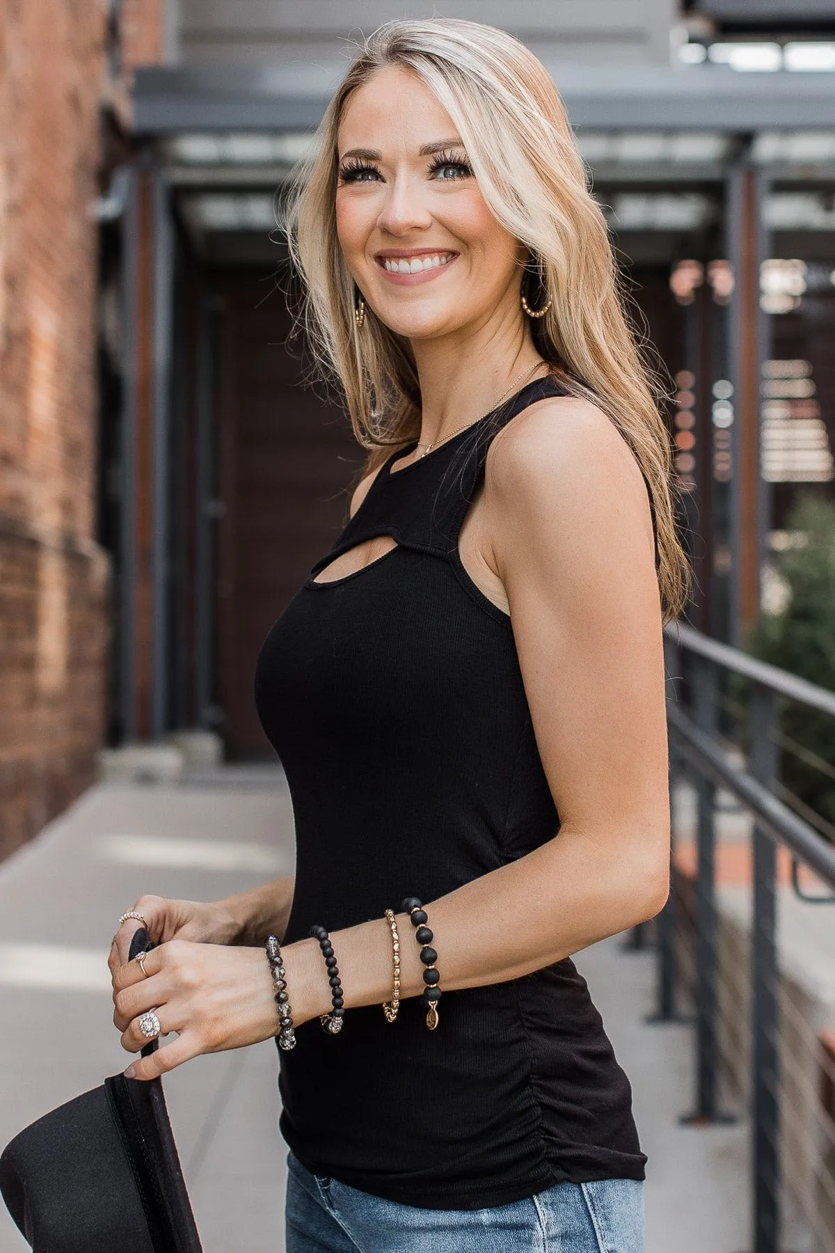 A Toast To Us Cut-Out Tank Top- Black