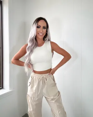 All About It Ribbed Crop Tank - Light Beige
