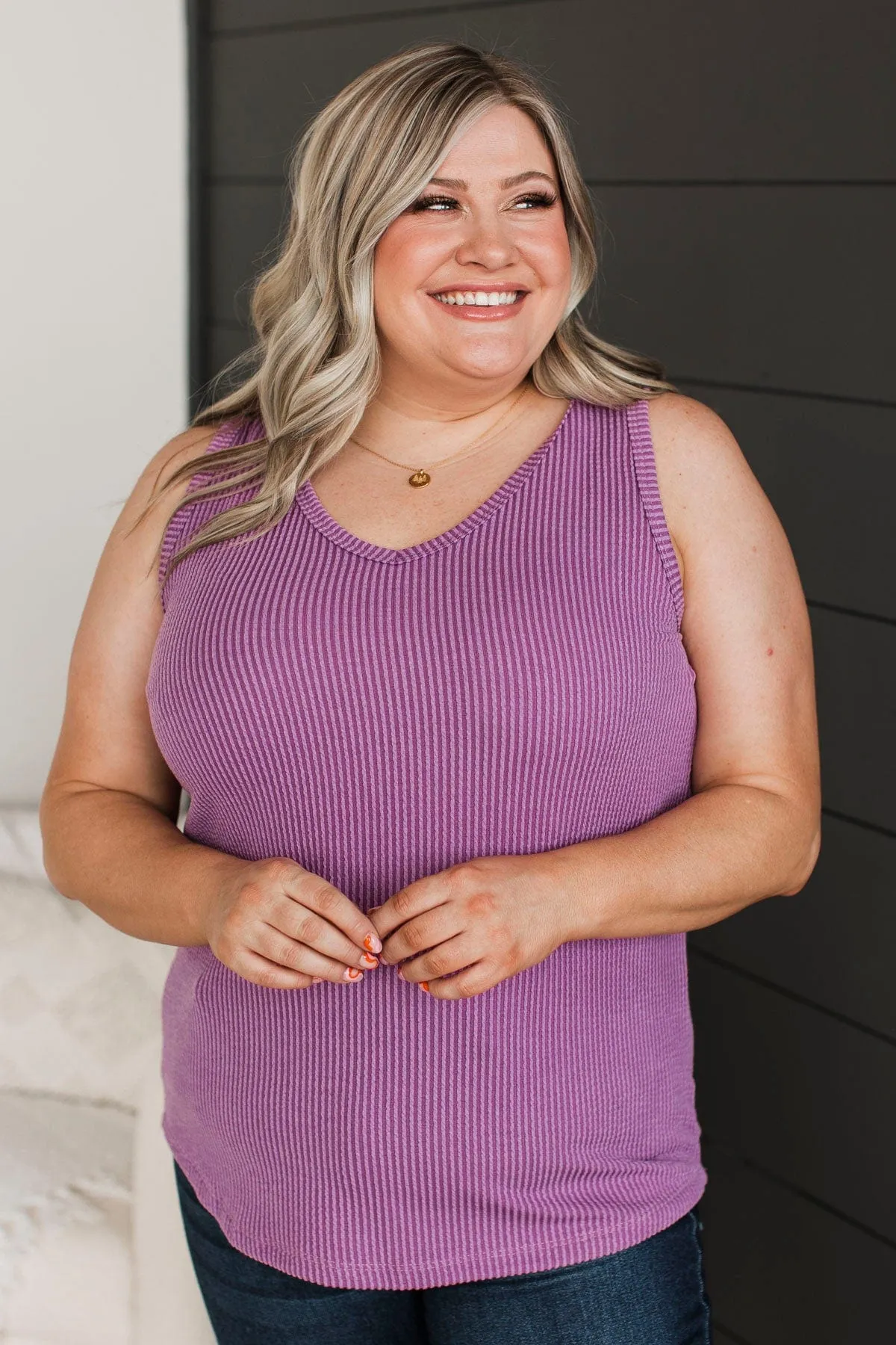 Always Adorable Ribbed Tank Top- Light Plum