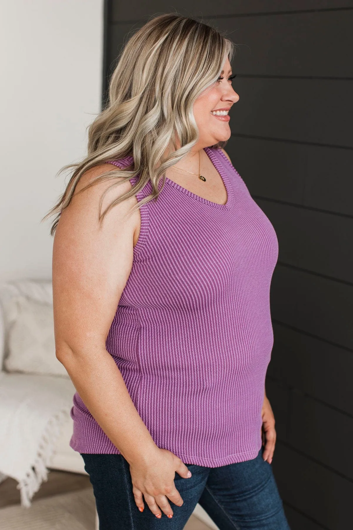 Always Adorable Ribbed Tank Top- Light Plum
