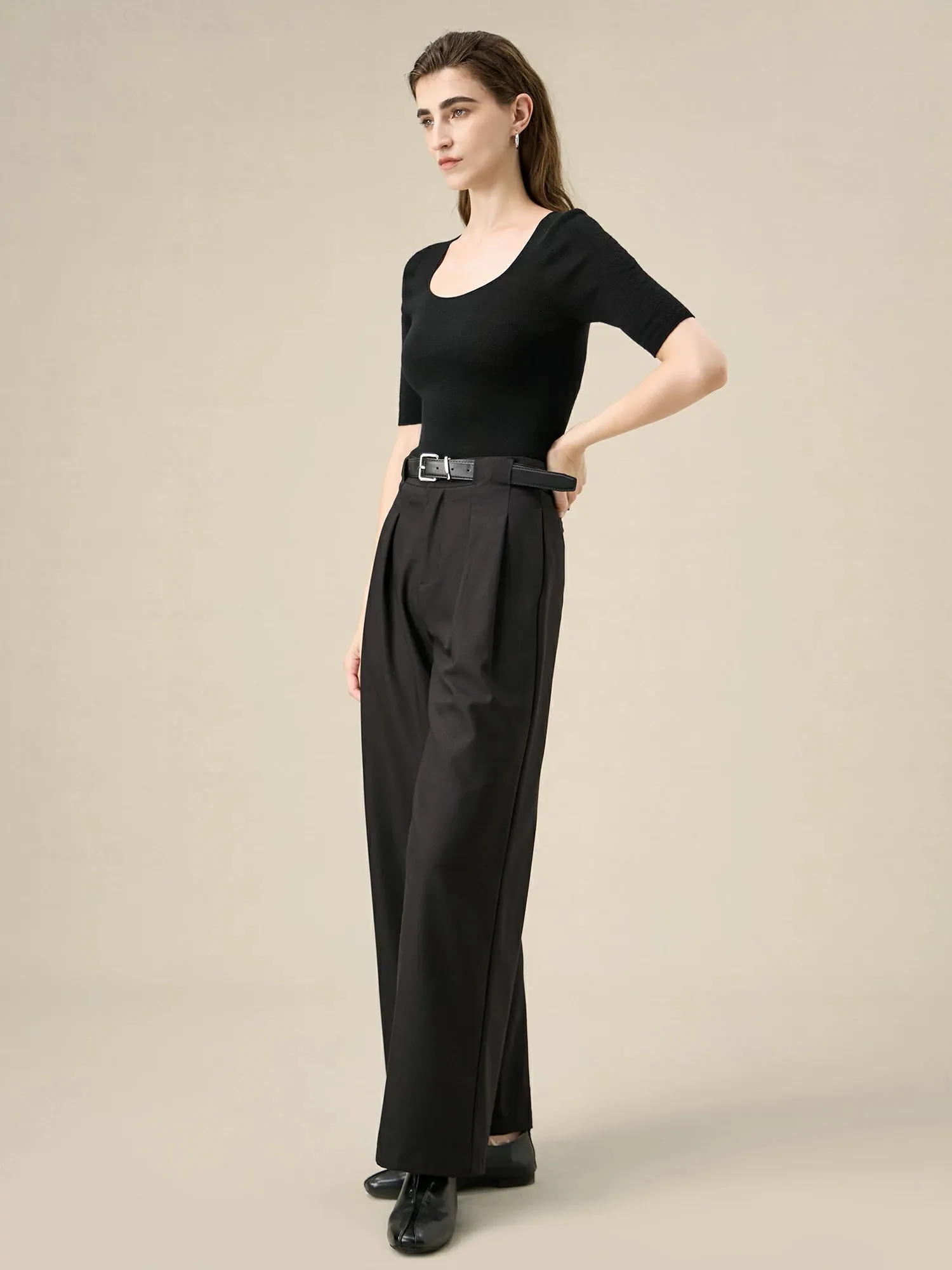 Amoretu Lyocell & Acetate Business Work Loose-Fit Pants