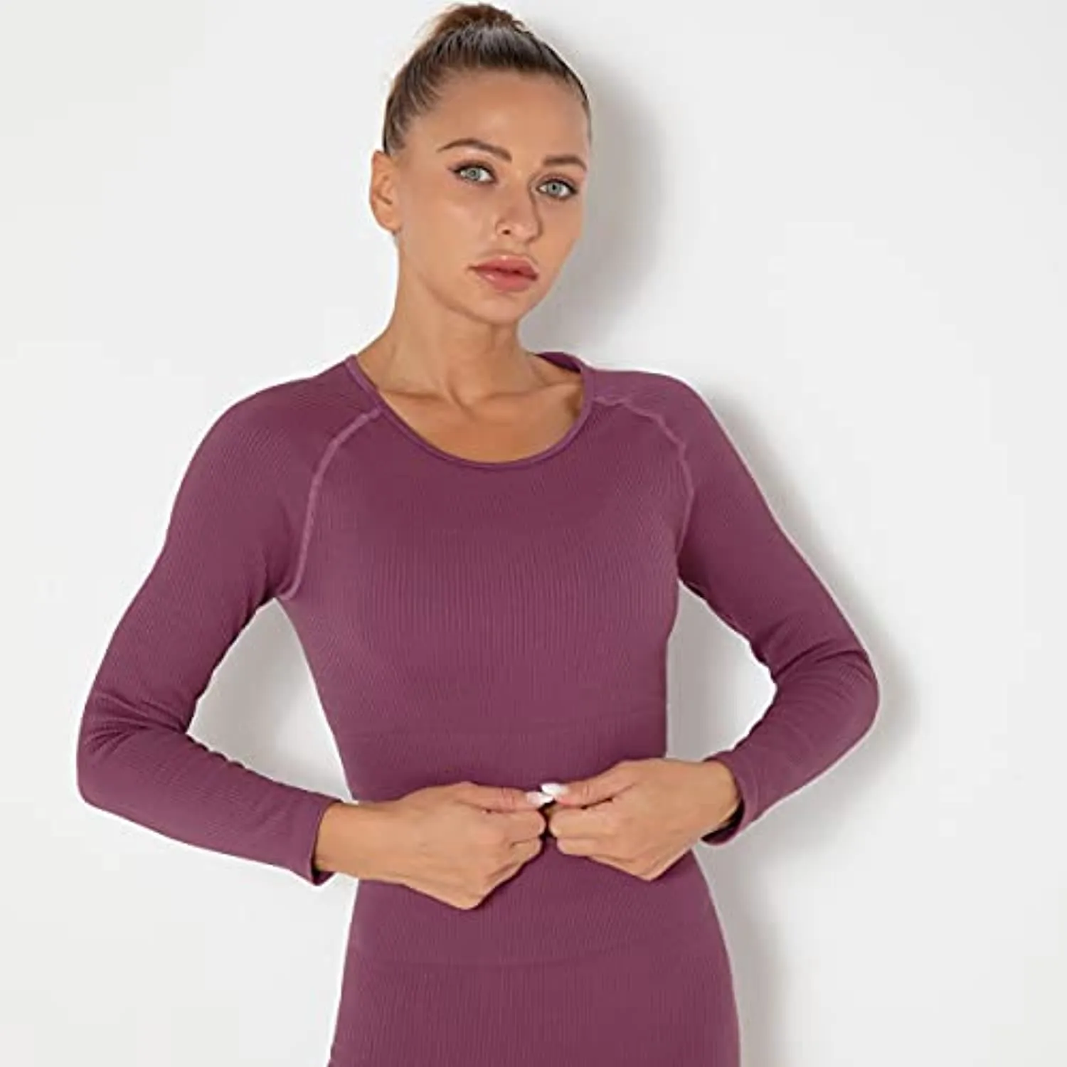 Anlun Autumn Ladies Long Sleeve Workout Outfits for Women Thick Crop Top Yoga Clothes Ribbed Seamless Fitness Suit Tracksuit