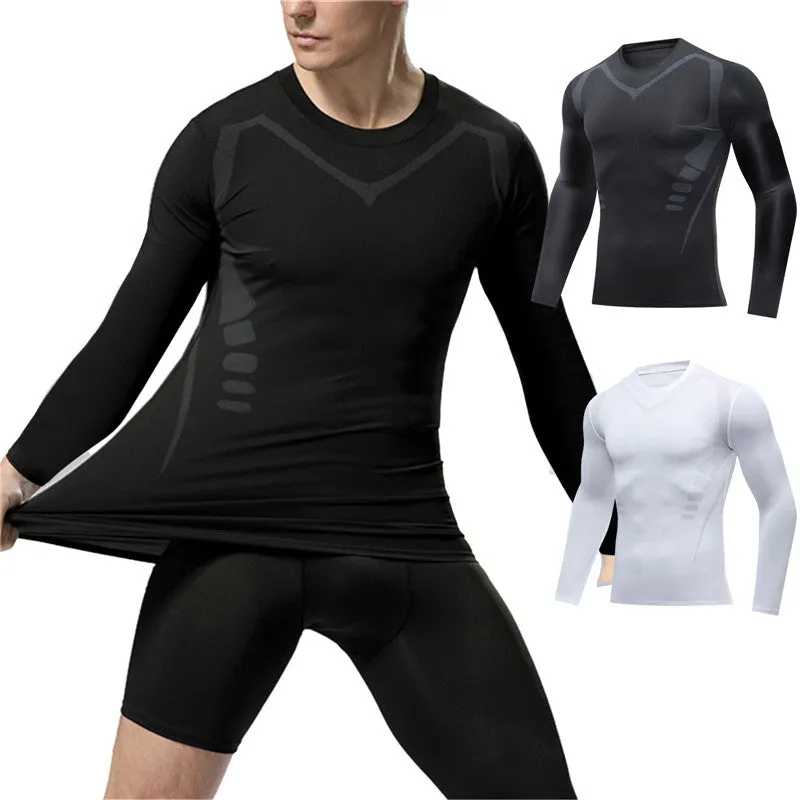 ANYMENS Fitness Tshirt Black Long Sleeve Compression Running Sport Shirts Training Jogging Tops Gym Sportswear Dry Fit Rashguard For Men