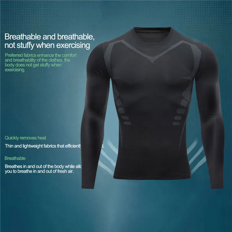 ANYMENS Fitness Tshirt Black Long Sleeve Compression Running Sport Shirts Training Jogging Tops Gym Sportswear Dry Fit Rashguard For Men