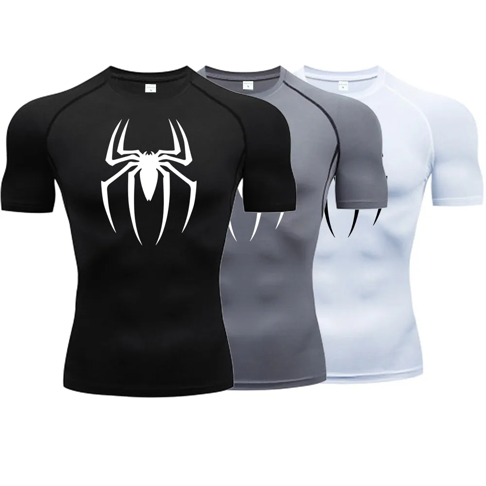 ANYMENS Fitness Tshirt White With Front Back Black Print Gym Workout Compression Short Sleeve Quick Dry Athletic Tops Sportswear For men