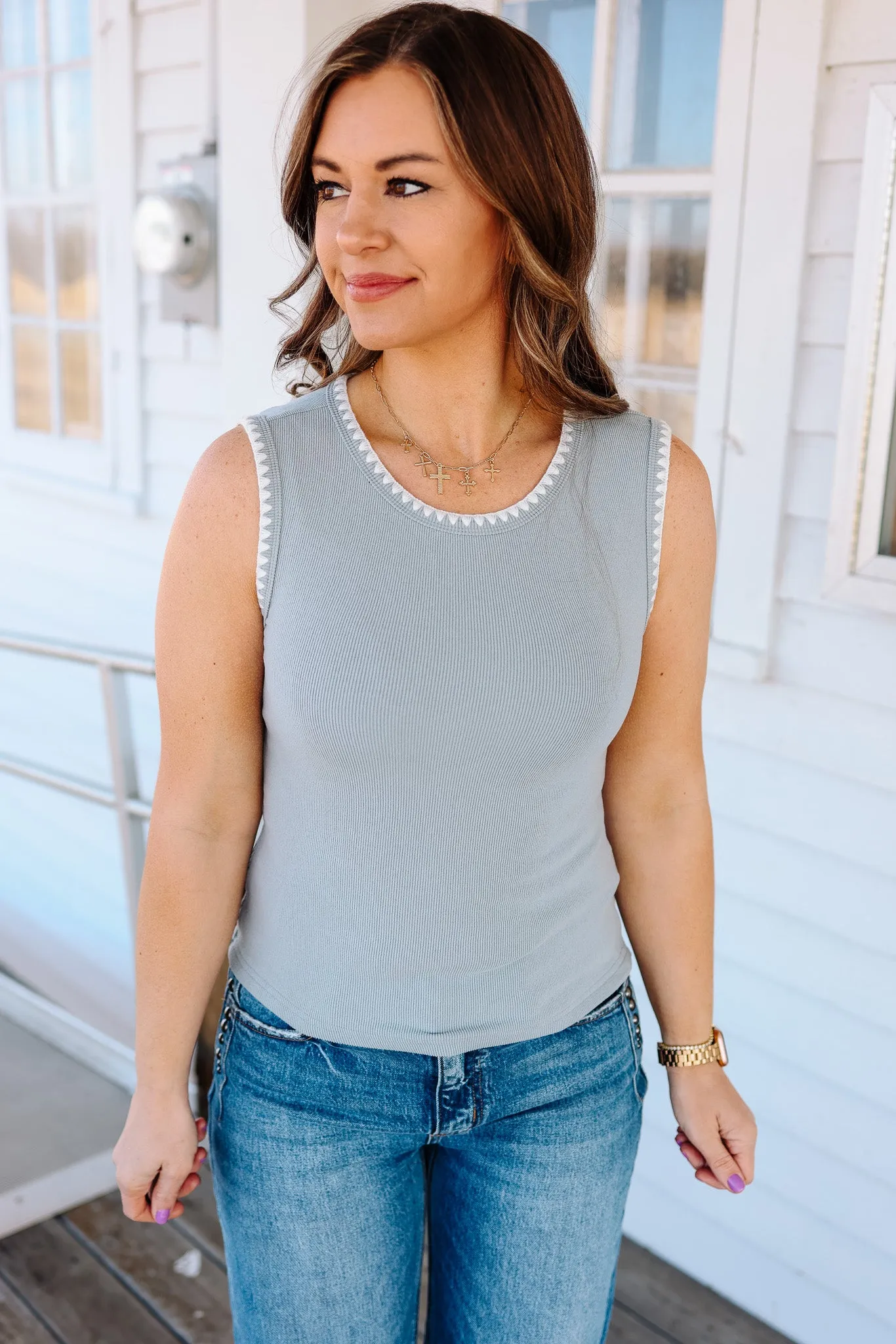 Astra Ribbed Tank - Blue