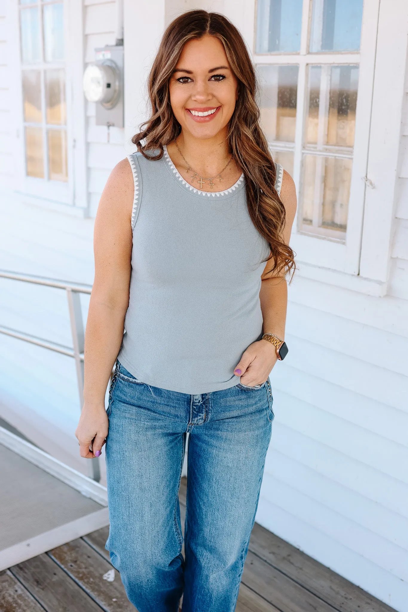 Astra Ribbed Tank - Blue