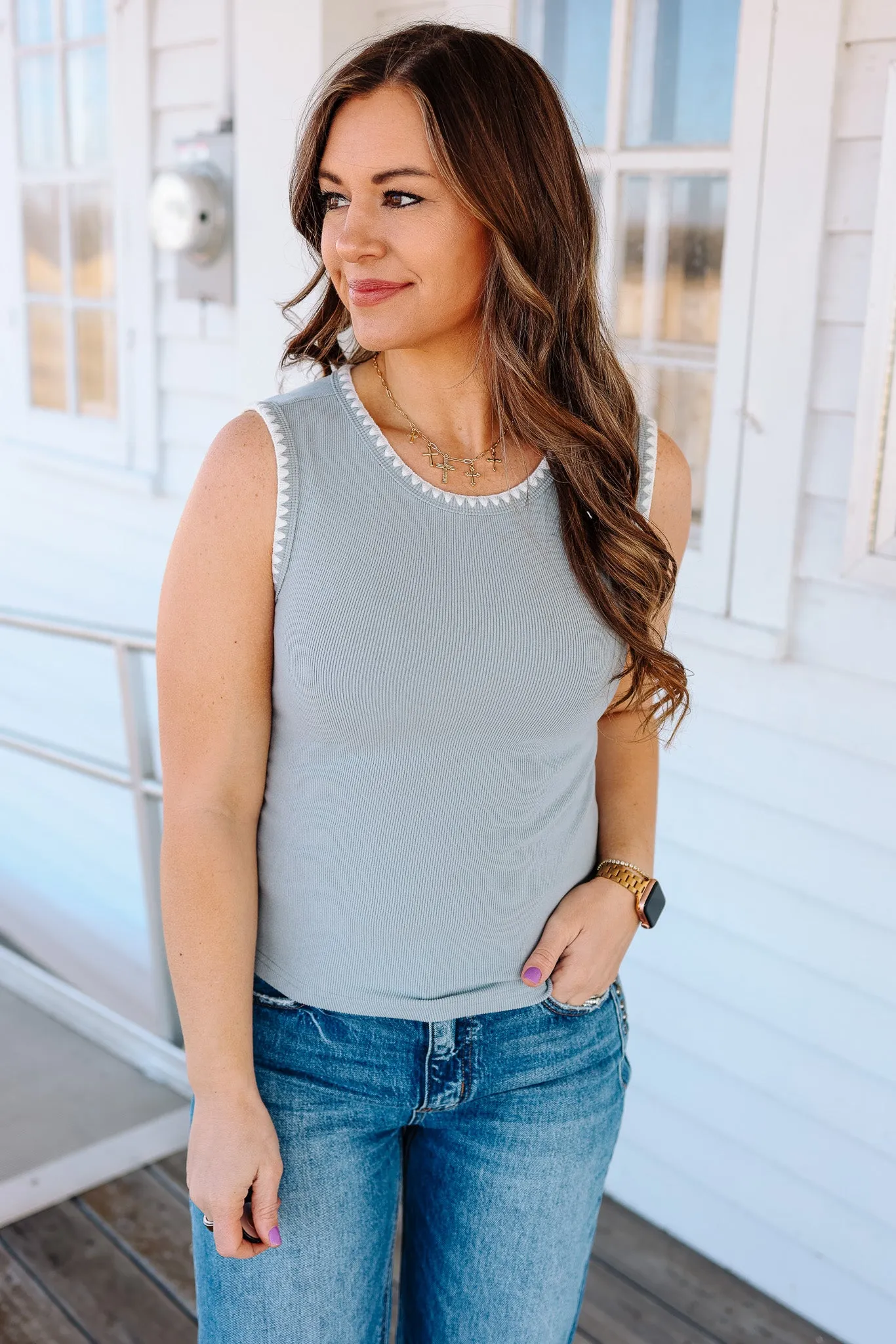 Astra Ribbed Tank - Blue
