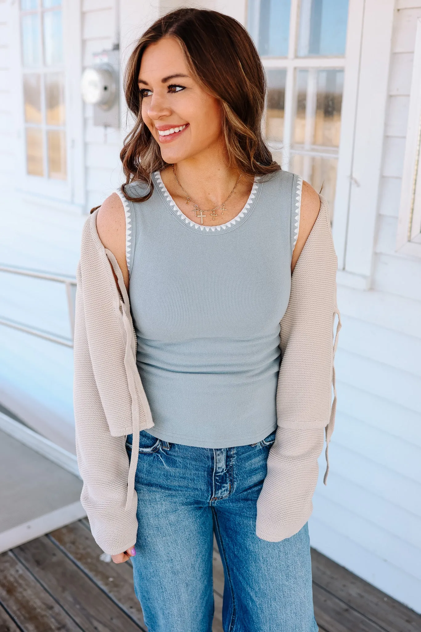 Astra Ribbed Tank - Blue