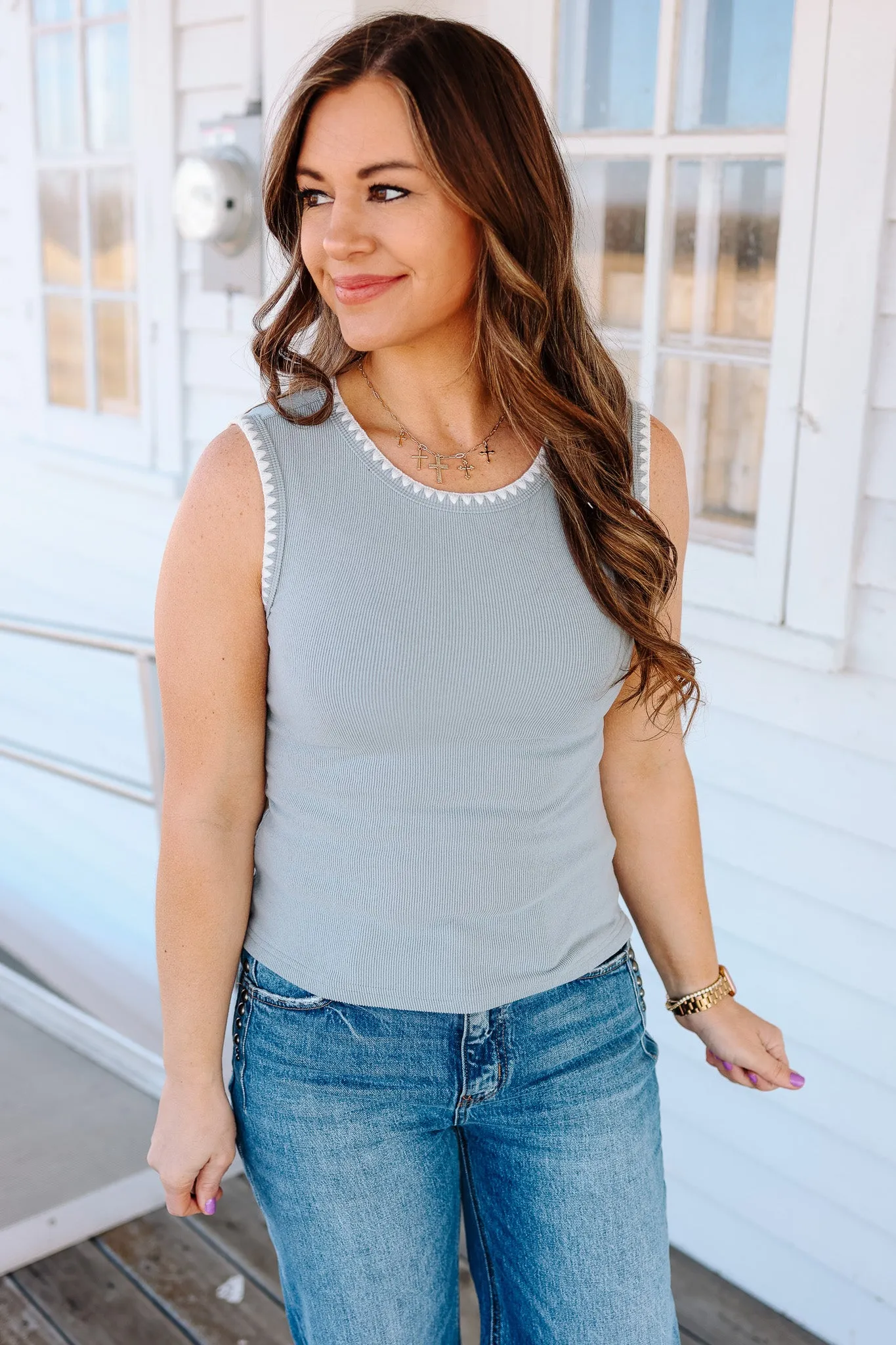 Astra Ribbed Tank - Blue