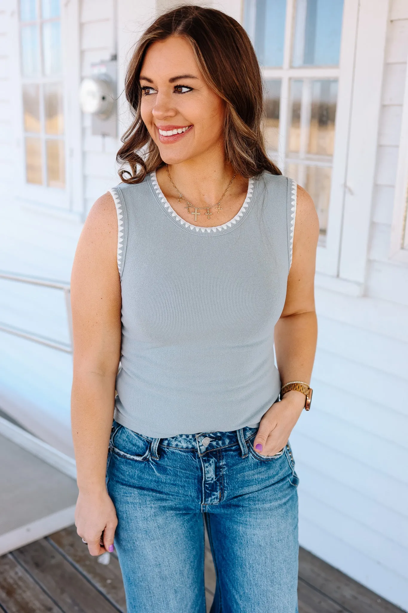 Astra Ribbed Tank - Blue