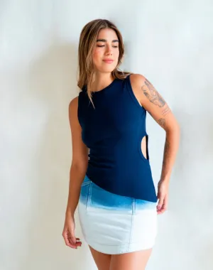 Asymmetric Navy Tank Top for Women