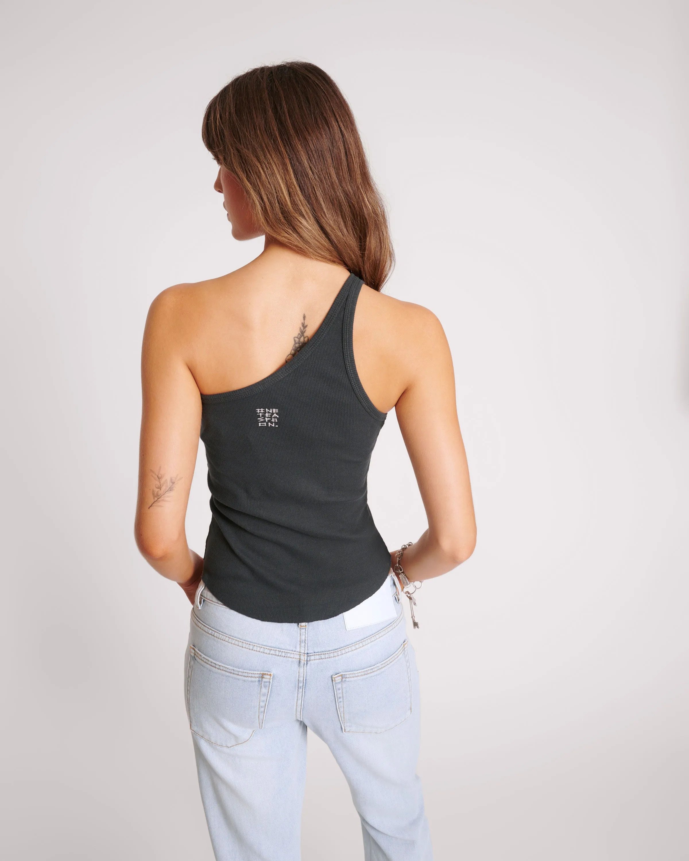 ASYMMETRICAL RIB TANK TOP - WASHED BLACK