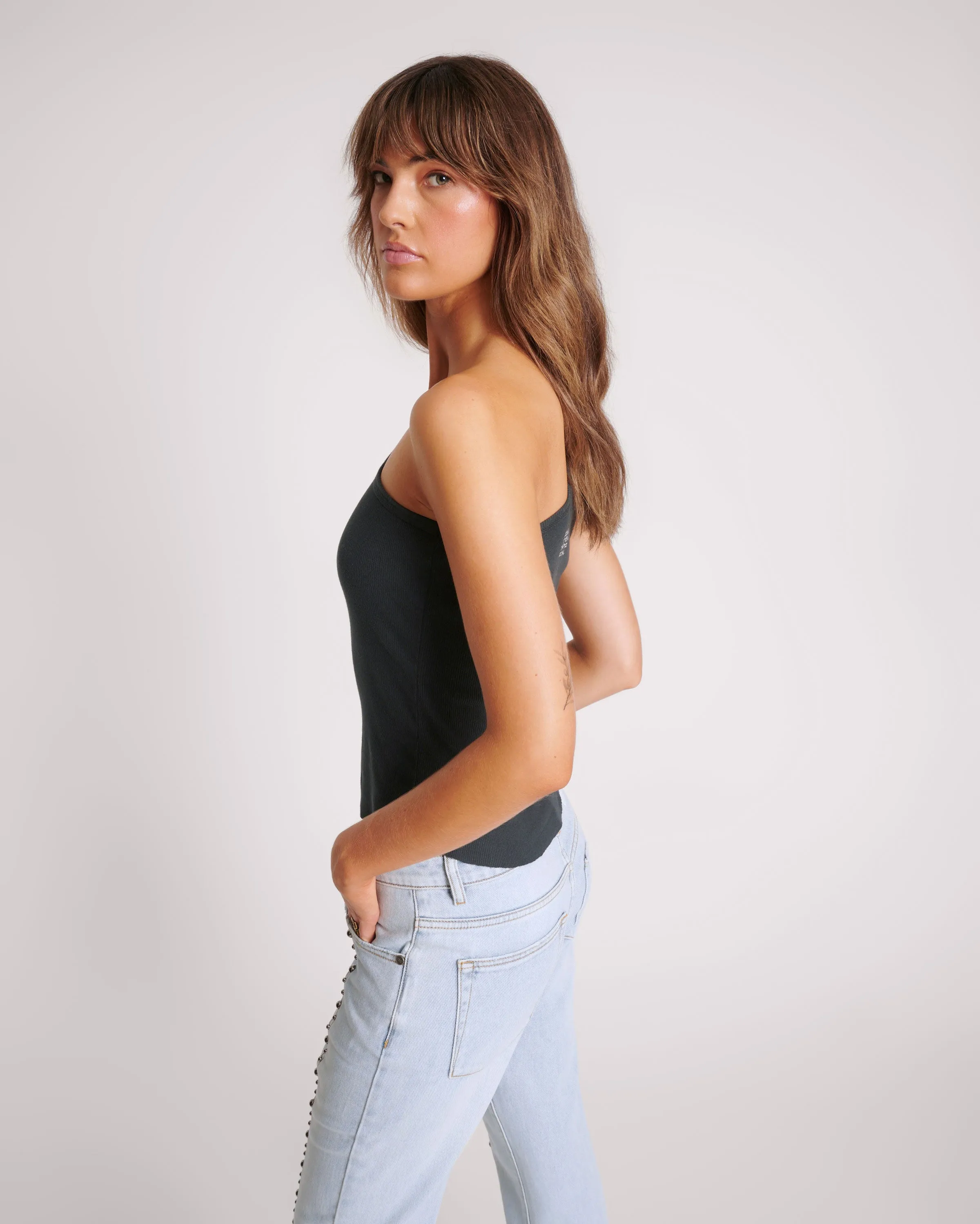 ASYMMETRICAL RIB TANK TOP - WASHED BLACK