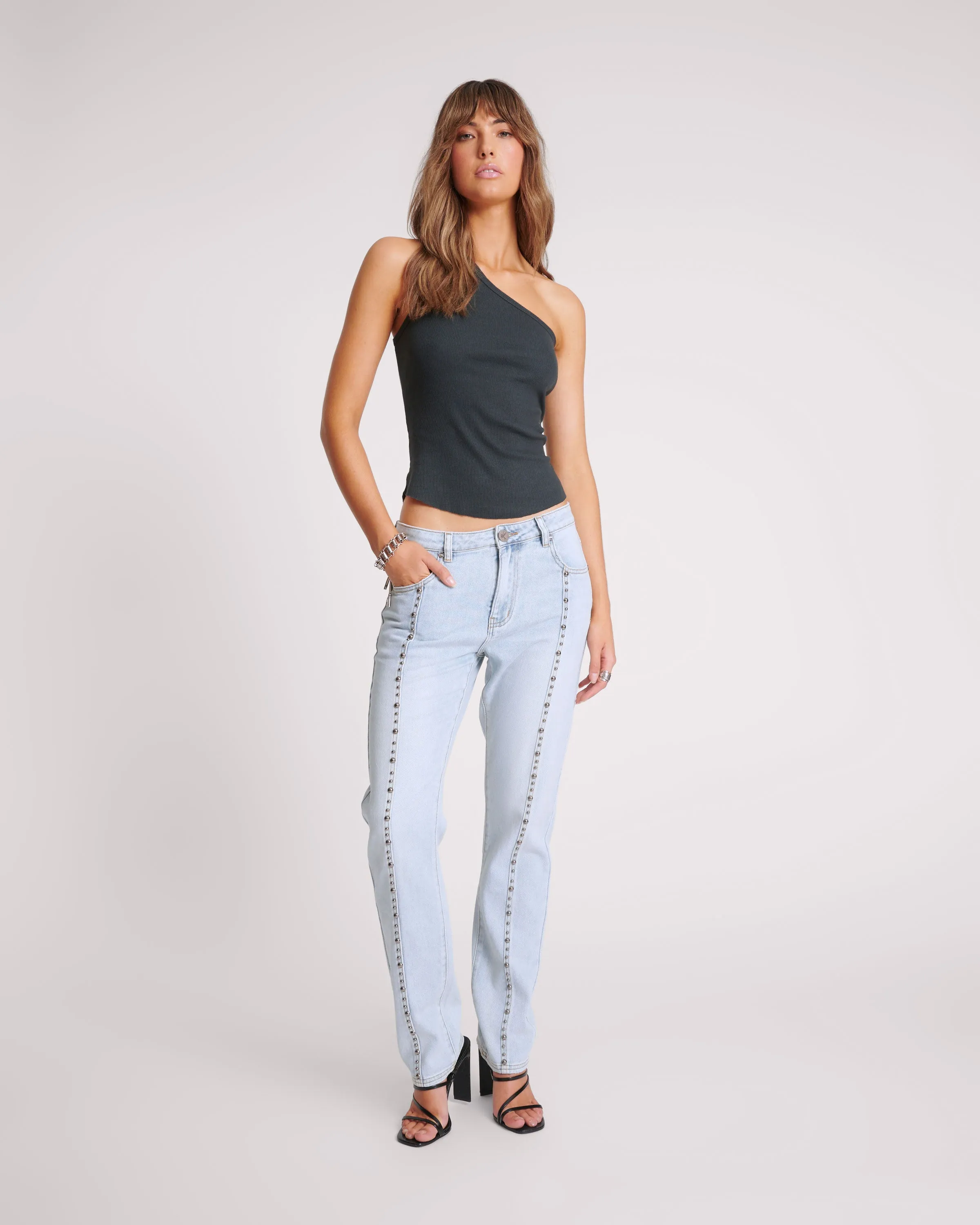 ASYMMETRICAL RIB TANK TOP - WASHED BLACK
