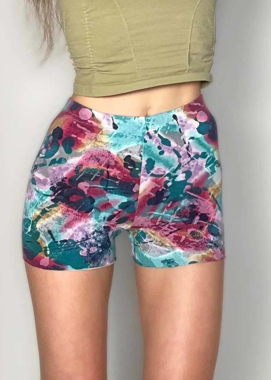 Athletic Abstract High-Waisted Bike Shorts Compression Flattering | USA-Made Vintage