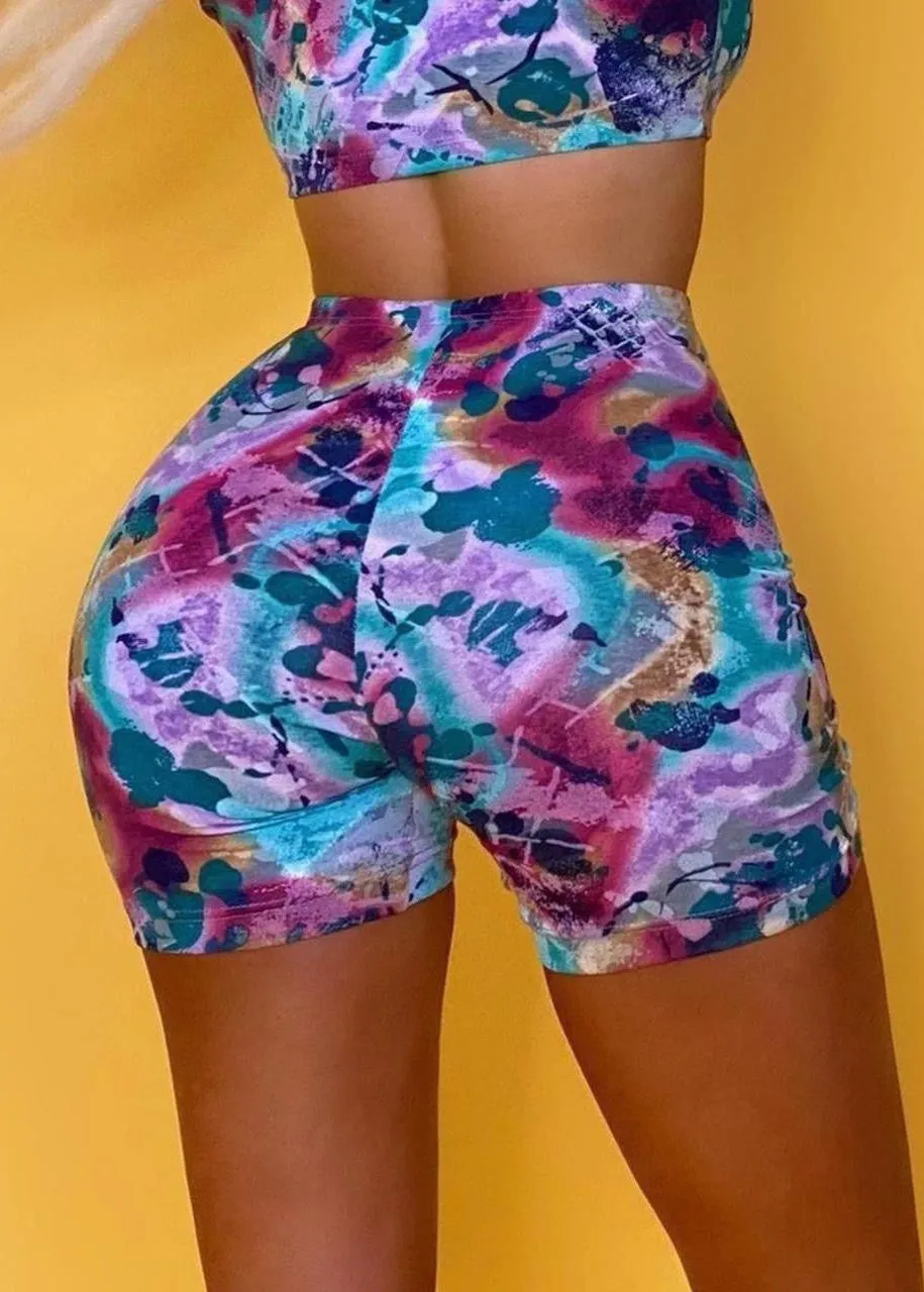 Athletic Abstract High-Waisted Bike Shorts Compression Flattering | USA-Made Vintage