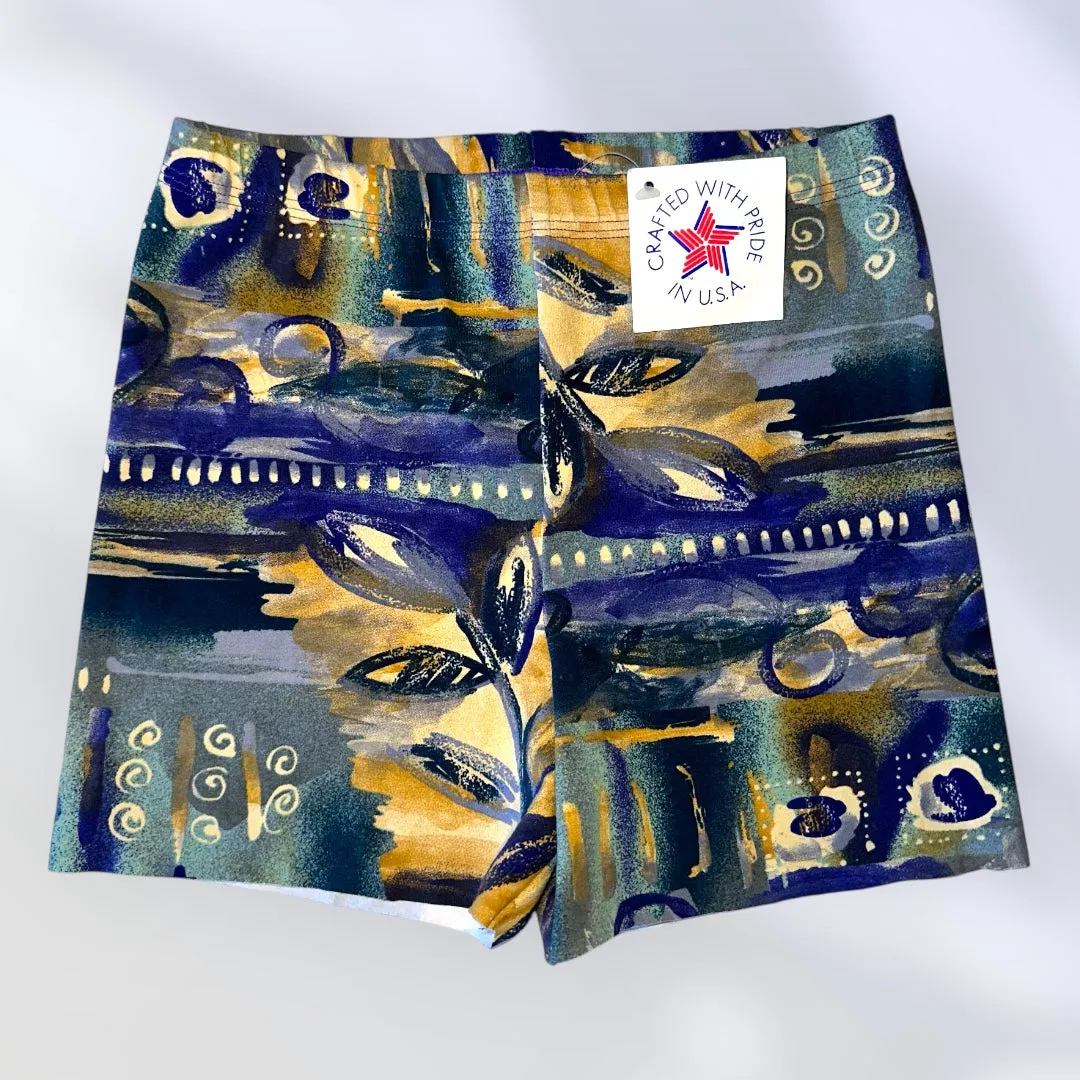 Athletic Abstract High-Waisted Booty Shorts Compression Flattering | USA-Made Vintage