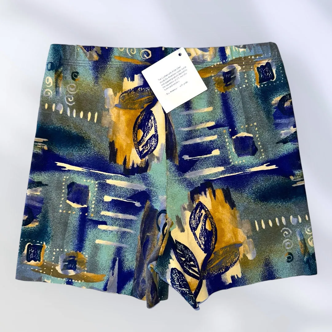 Athletic Abstract High-Waisted Booty Shorts Compression Flattering | USA-Made Vintage