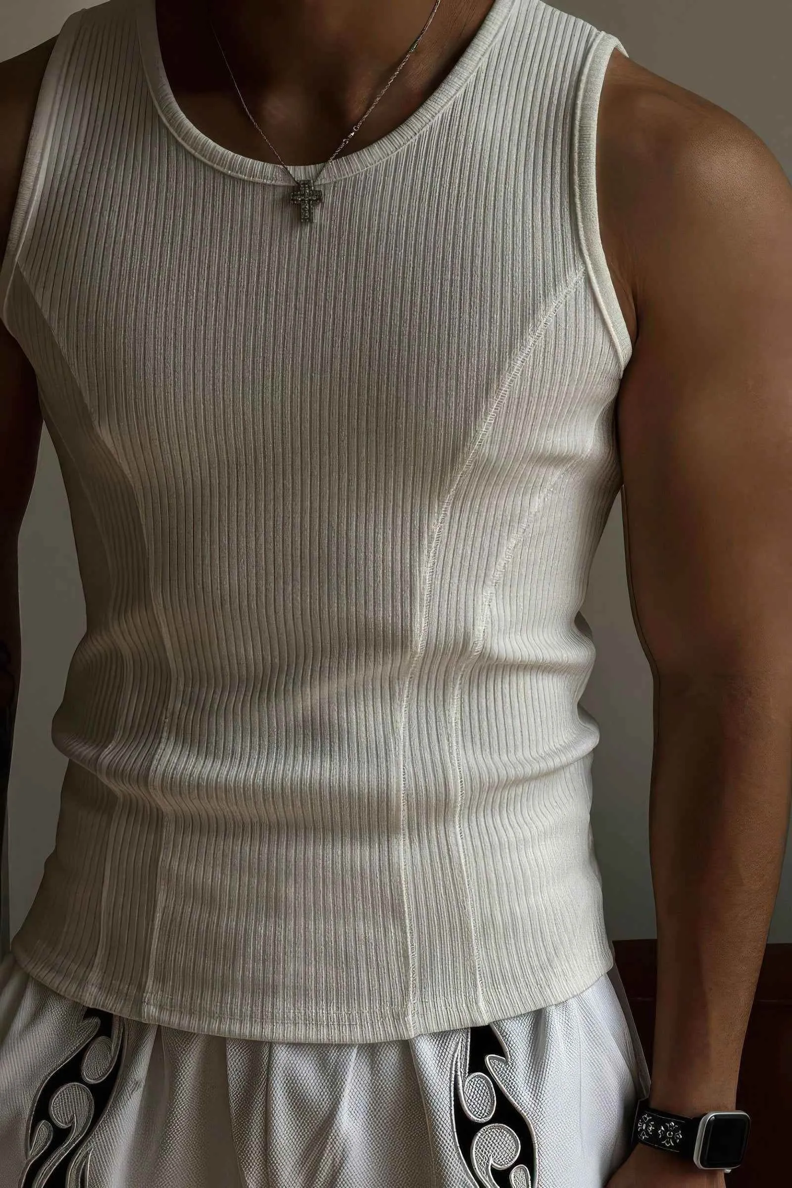 Athletic Ribbed Muscle Tank for Men, Stretchy Slim-Fit Sleeveless Vest
