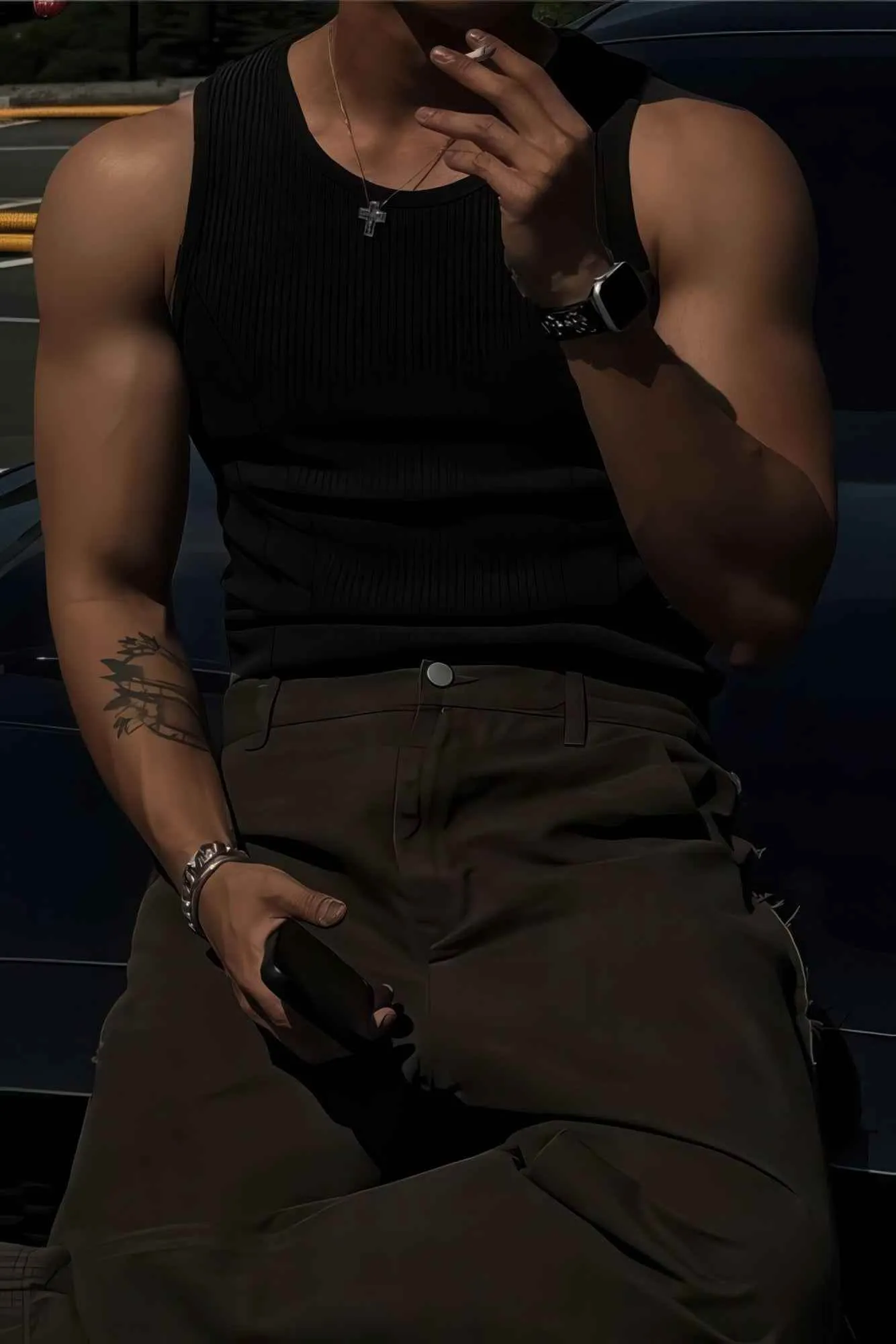 Athletic Ribbed Muscle Tank for Men, Stretchy Slim-Fit Sleeveless Vest