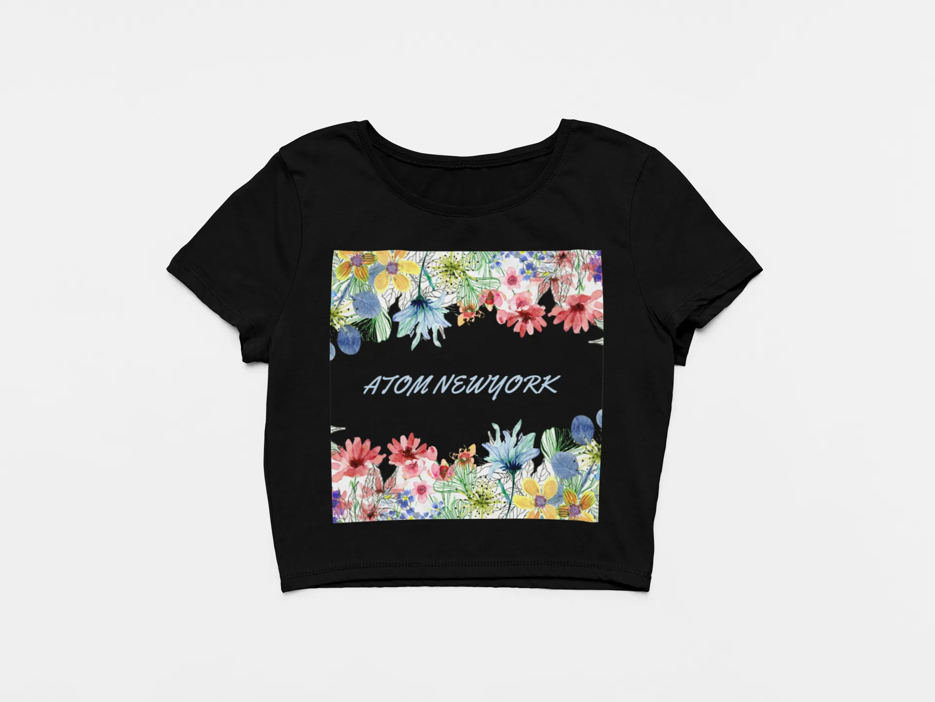 ATOM NEW YORK Flower Bouquet Black Crop Top For Women