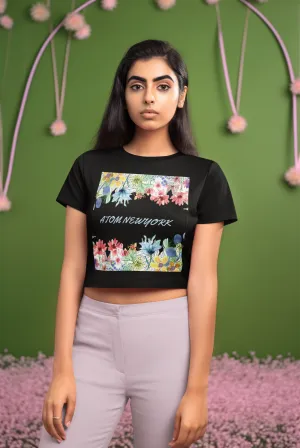 ATOM NEW YORK Flower Bouquet Black Crop Top For Women