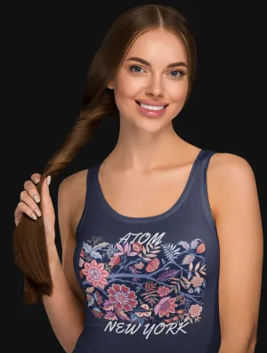 ATOM New York Flower Bouquet Navy Blue Tank Top For Women