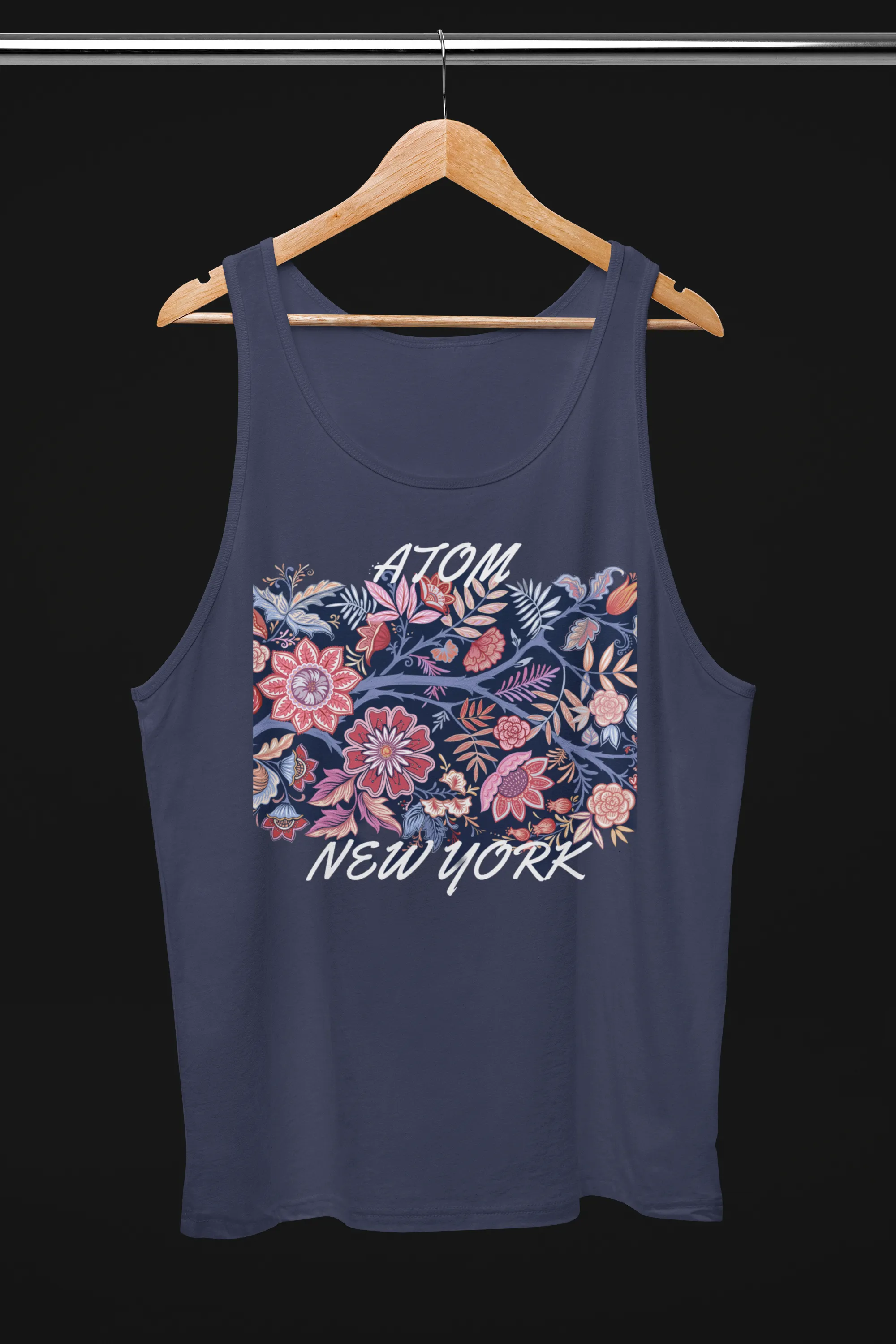 ATOM New York Flower Bouquet Navy Blue Tank Top For Women
