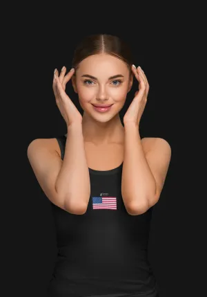 ATOM US Flag Black Tank Top For Women