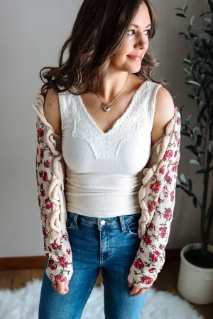 Ayla Lace Trim Ribbed Tank Top - Ivory