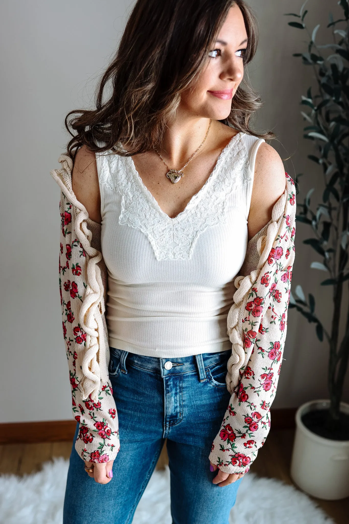 Ayla Lace Trim Ribbed Tank Top - Ivory