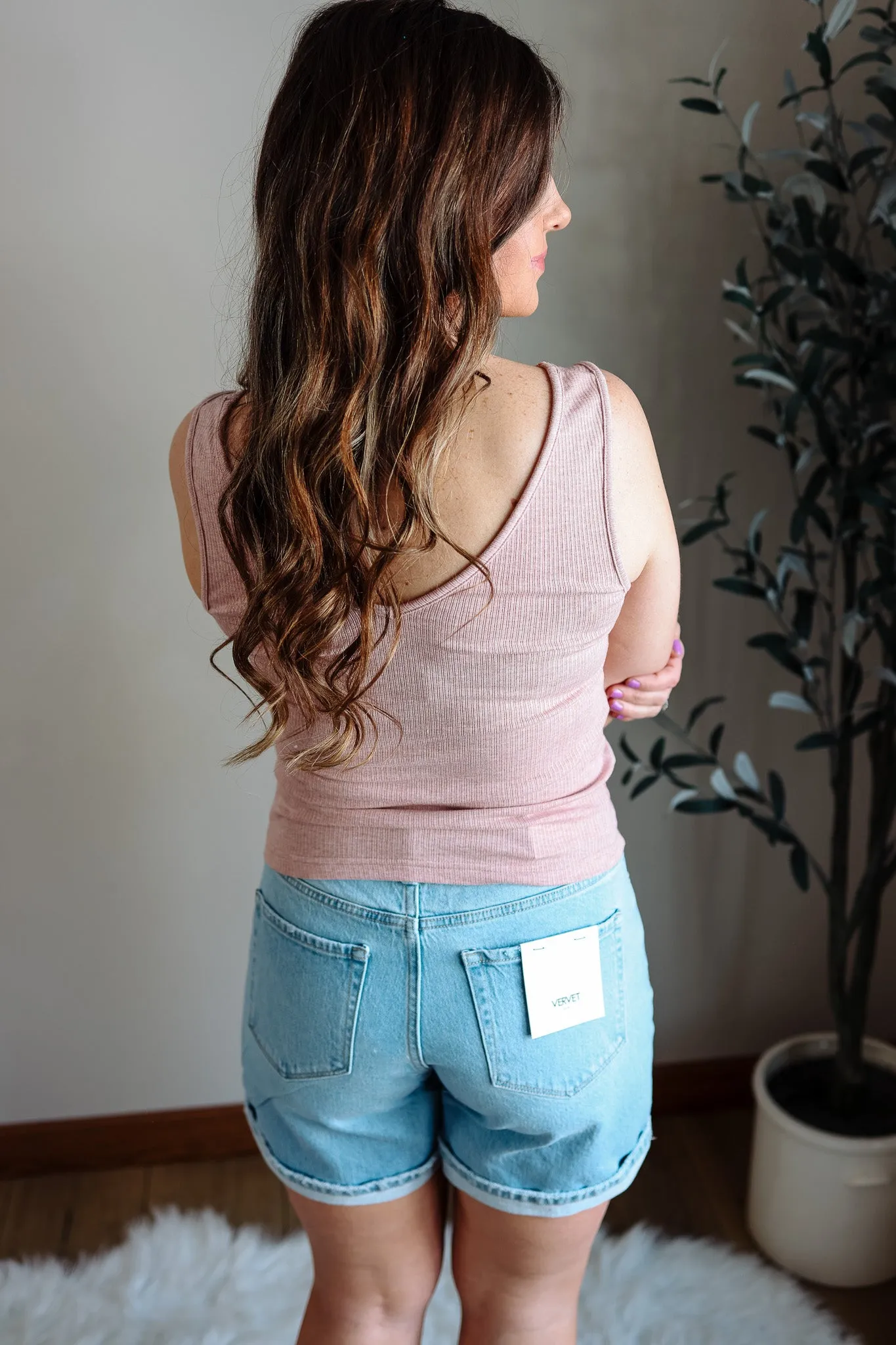 Ayla Lace Trim Ribbed Tank Top - Pink