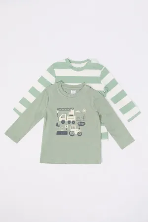Baby Construction Graphic Long Sleeve Top (2 Pack)