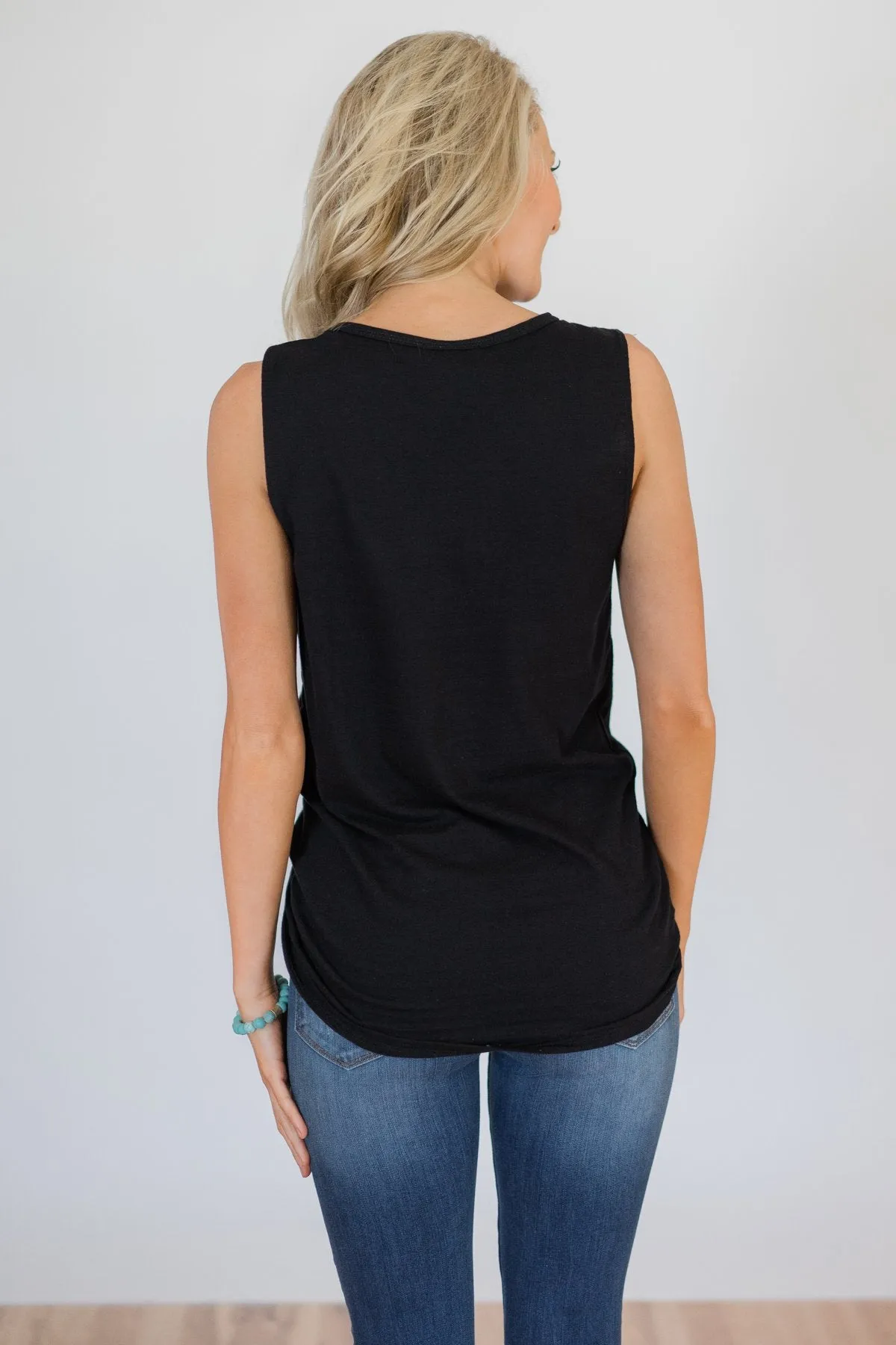 Basic Button Tank Top- Black