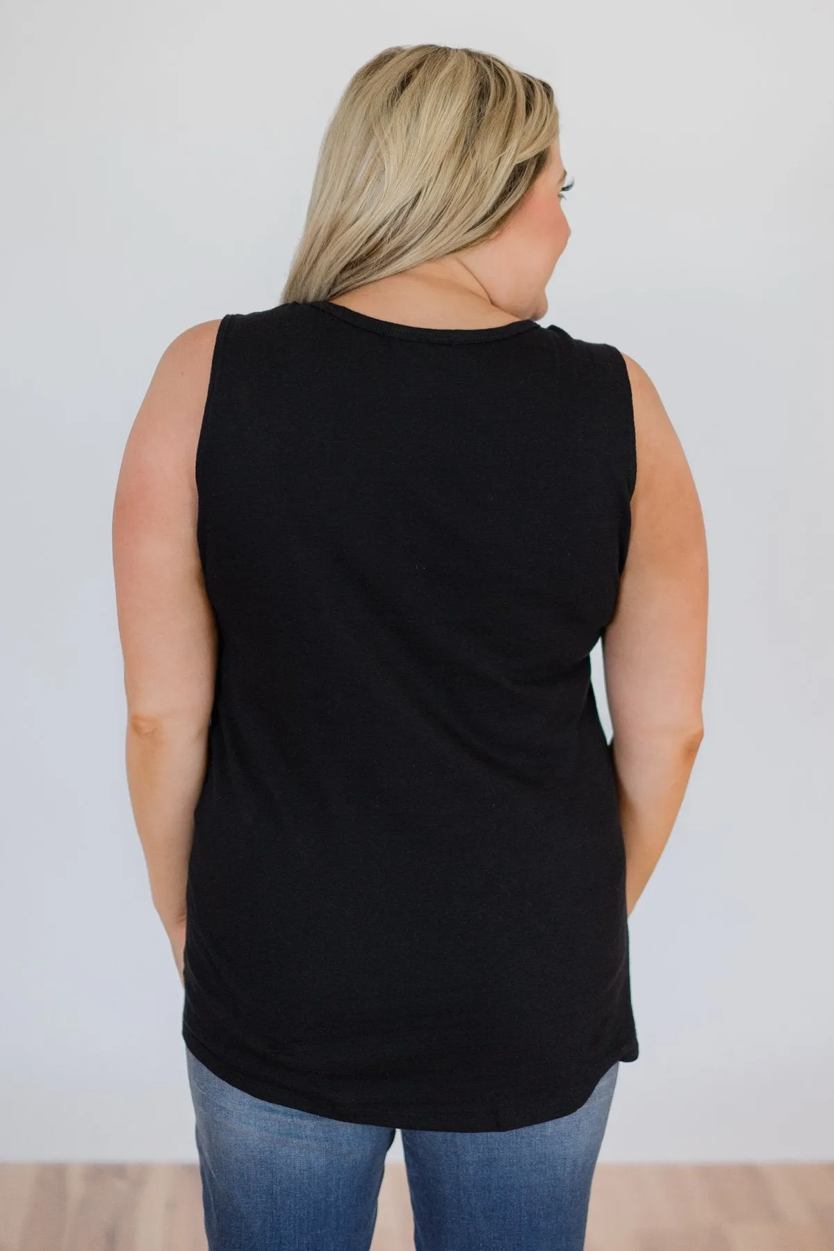 Basic Button Tank Top- Black