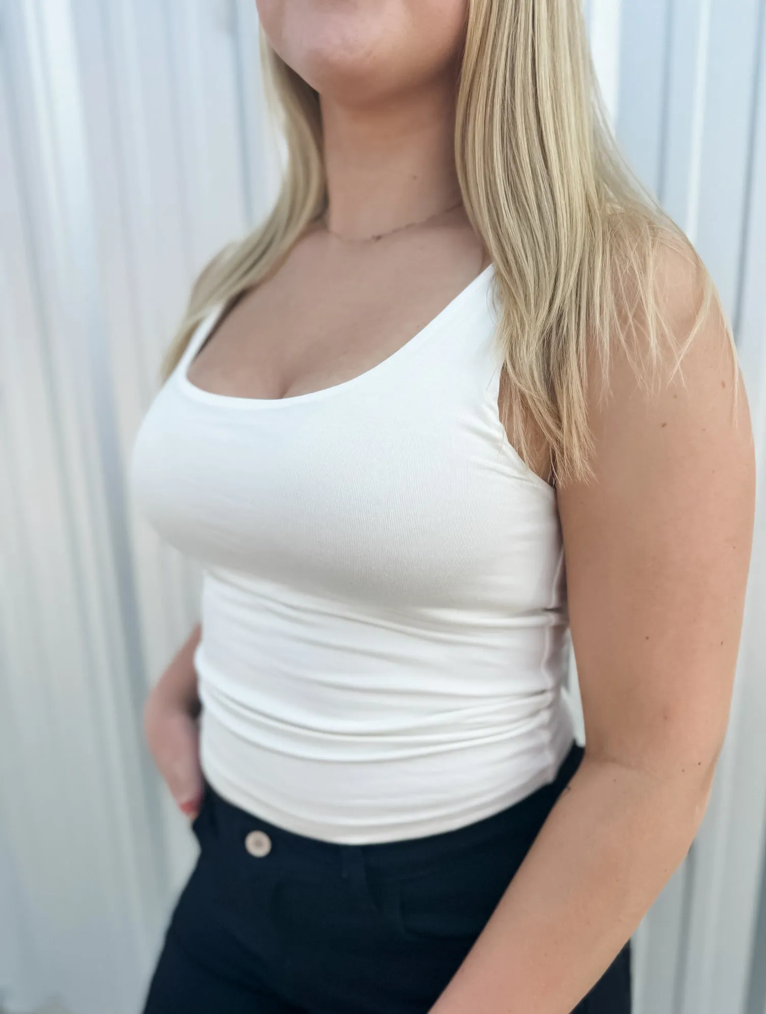 Basic Scoop Neck Double Lined Tank - Sand