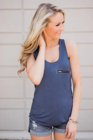 Basic Zipper Pocket Tank ~ Indigo
